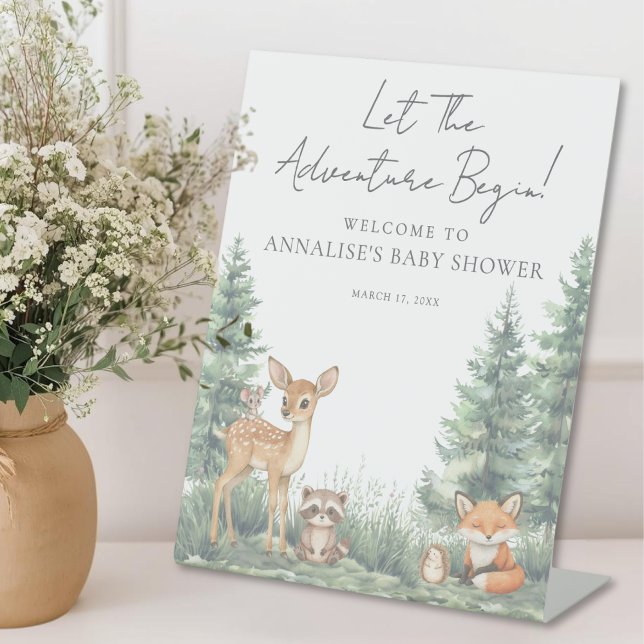 Woodland Forest Animals Adventure Baby Shower Sockelschild (Woodland Forest Animals Adventure Baby Shower Pedestal Sign)