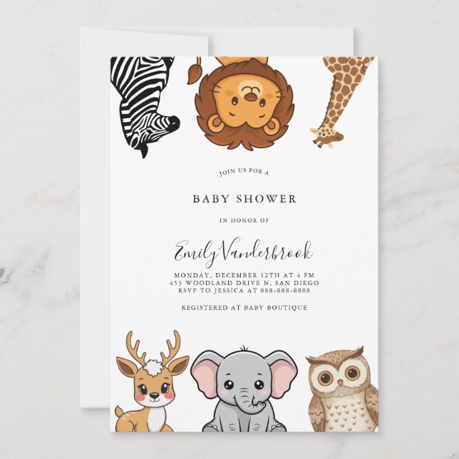 Woodland Forest Animals Baby Shower Einladung (Vorderseite)