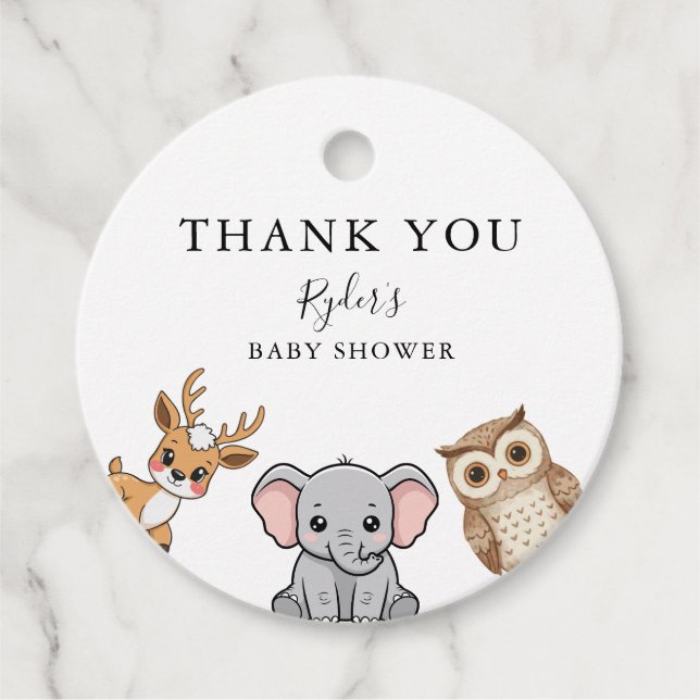 Woodland Forest Animals Baby Shower Geschenkanhänger (Vorderseite)