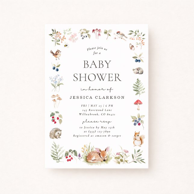 Woodland Forest Animals Baby Shower Invitation Ankündigung (Von Creator hochgeladen)