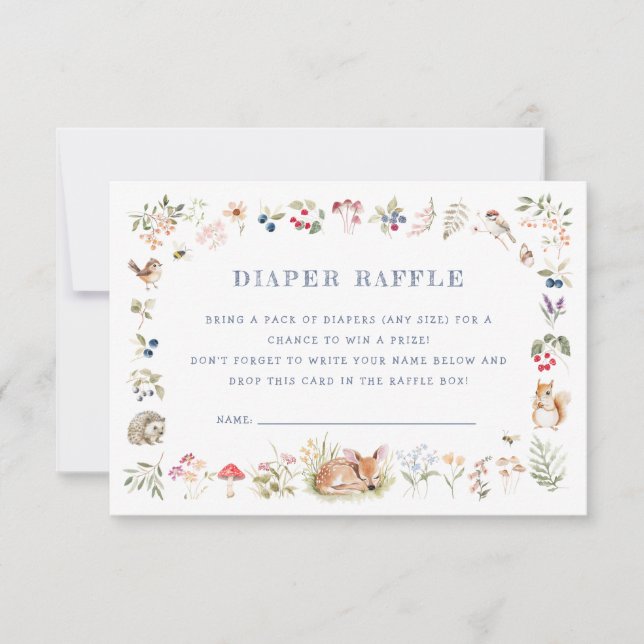 Woodland Forest Animals Diaper Raffle Card Einladung (Vorderseite)