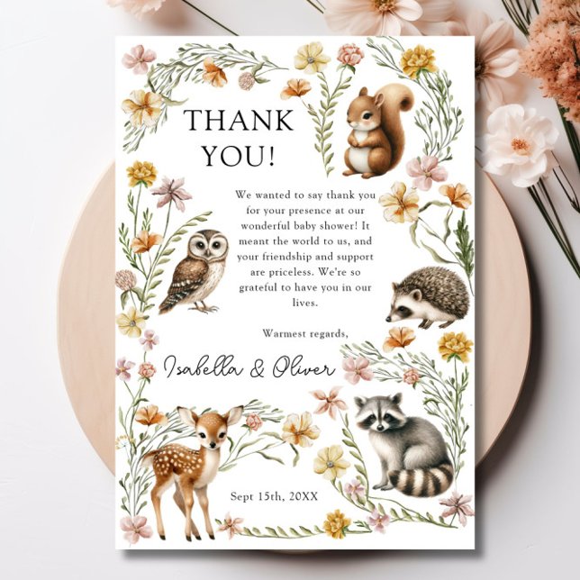 Woodland Forest Animals Kinderdusche Danke Karte (Woodland Forest Animals Baby Shower Thank You Card)