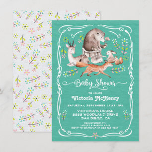 Woodland Forest Animals Kinderdusche Einladung