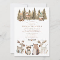 Woodland Forest Animals Kinderdusche Einladung