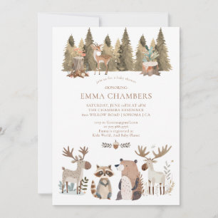 Woodland Forest Animals Kinderdusche Einladung