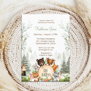 Woodland Forest Animals Kinderdusche Einladung