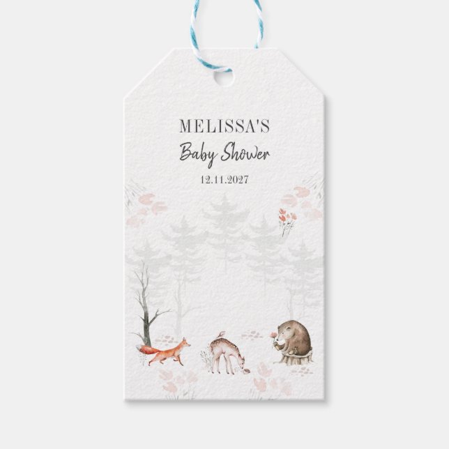 Woodland Forest Animals Kinderdusche Geschenkanhänger (Vorderseite)