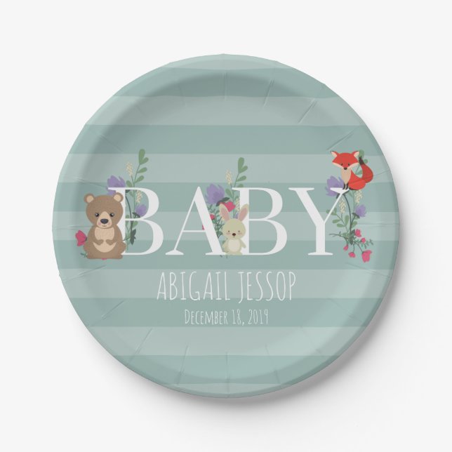 Woodland Forest Animals Kinderdusche Pappteller (Vorderseite)