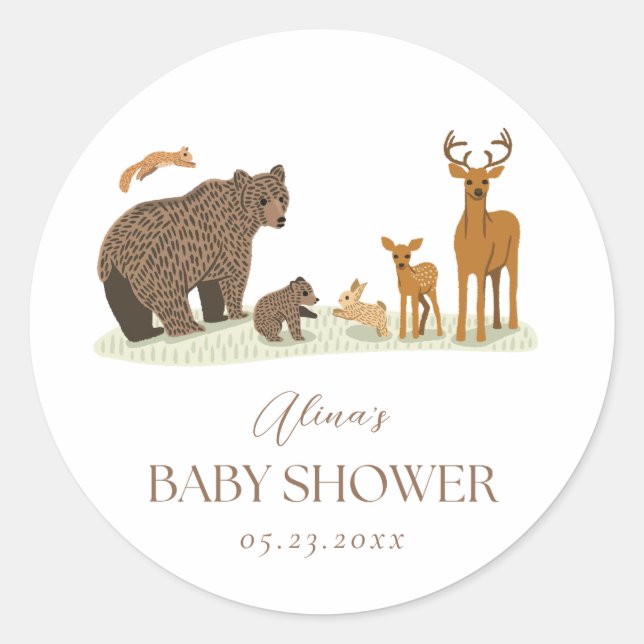 Woodland Forest Animals Kinderdusche Runder Aufkleber (Vorderseite)