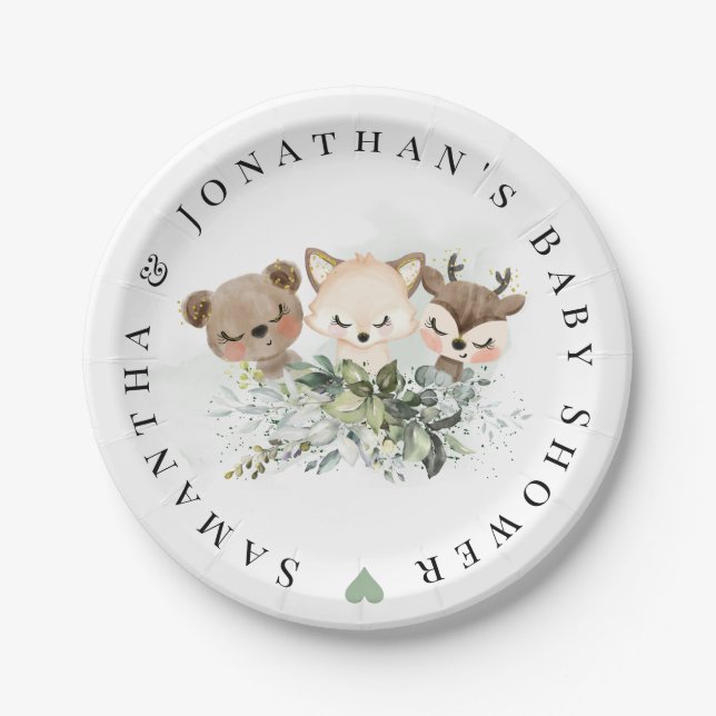 Woodland Forest Baby Animals Baby Dusche Pappteller (Vorderseite)