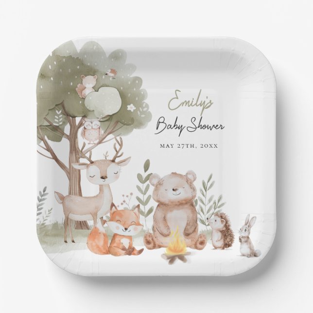 Woodland Forest Baby Dusche Pappteller (Vorderseite)
