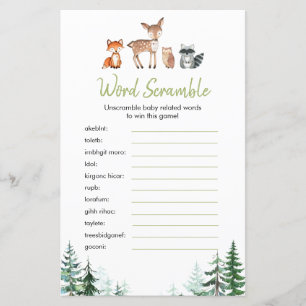 Woodland Forest Baby Dusche Word Scramble Game