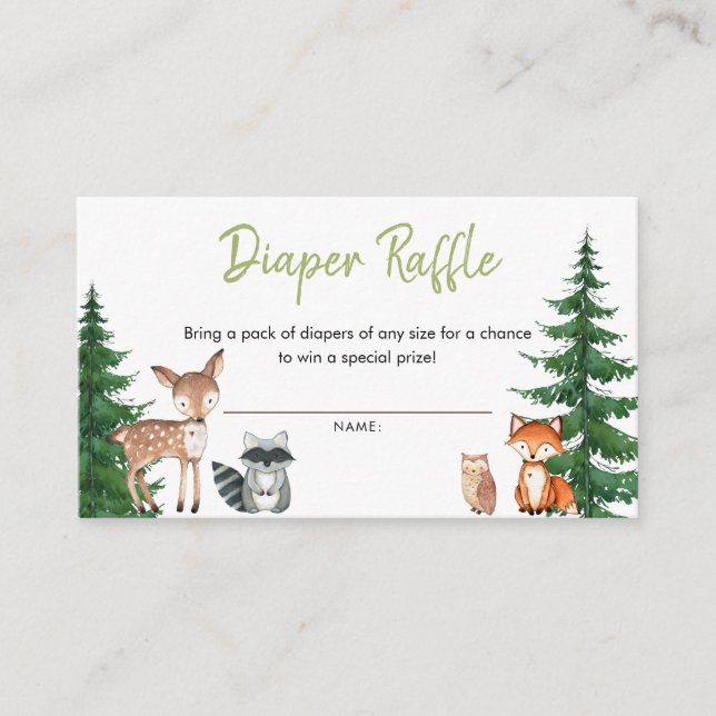 Woodland Forest Baby Duwerer Windel Raffle Begleitkarte (Vorderseite)