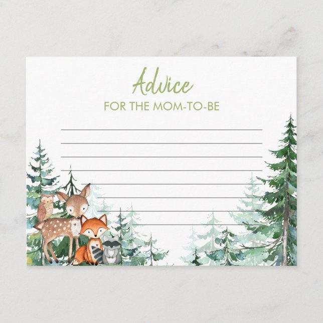 Woodland Forest Baby Shower Ratschläge für Mama Begleitkarte (Vorderseite)