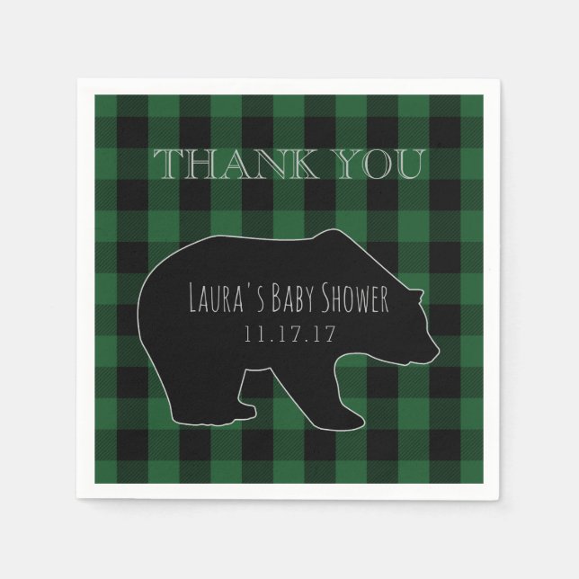 Woodland Forest Boy Babydusche | Lumberjack Karier Serviette (Vorderseite)
