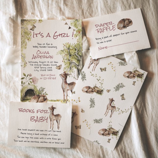 Woodland Forest Cute Deer Animals Girl Baby Shower Einladung (Von Creator hochgeladen)