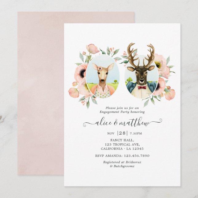 Woodland Forest Deer Boho Funny Engagement Party Einladung (Vorne/Hinten)