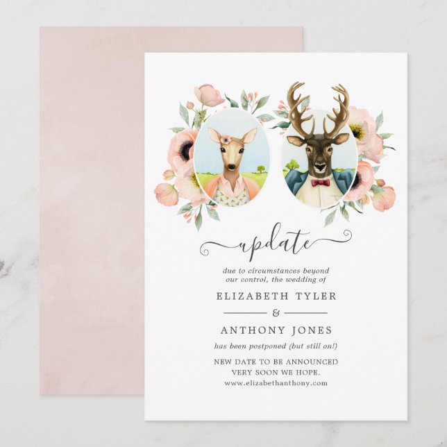 Woodland Forest Deer Boho Funny Wedding Update Einladung (Vorne/Hinten)