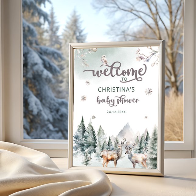 Woodland Forest Deer Winter Baby Dusche Willkommen Poster (Von Creator hochgeladen)