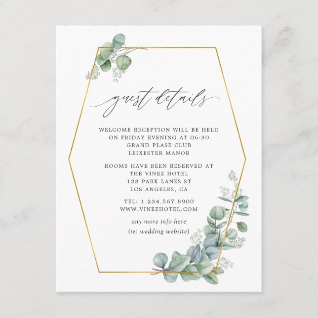 Woodland Forest Eucalyptus Wedding Guest Details Begleitkarte (Vorderseite)