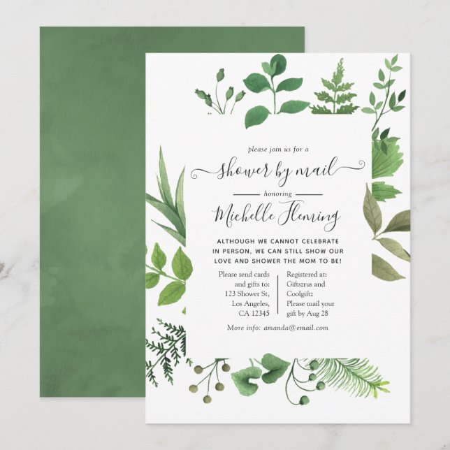 Woodland Forest Greenerenery Kinderdusche von Mail Einladung (Vorne/Hinten)