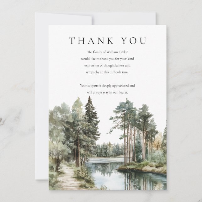 Woodland Forest Lake Bereavement Funeral Dankeskarte (Vorderseite)