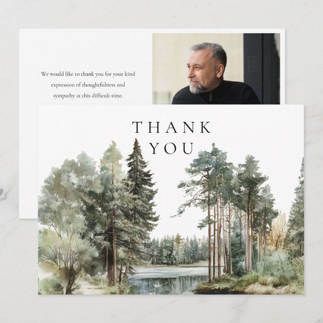 Woodland Forest Lake Funeral Photo Dankeskarte (Vorne/Hinten)