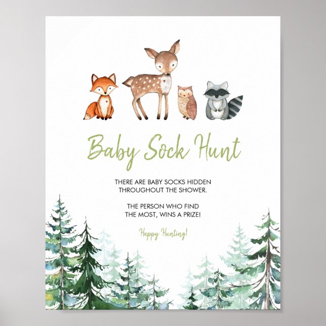 Woodland Forest Oh Boy Baby Shower Baby Socke Hunt Poster (Vorne)