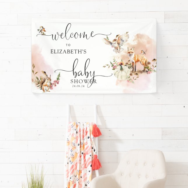 Woodland Forest Pumpkin Fall Baby Dusche Willkomme Banner (Insitu)