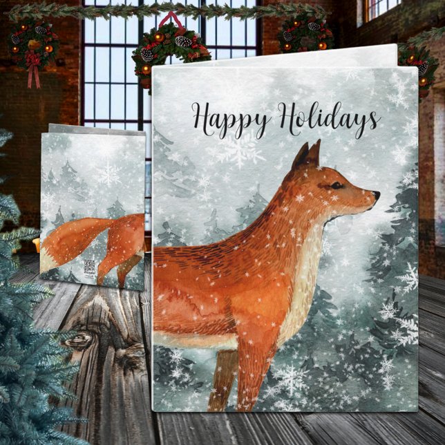 Woodland Forest Red Fox Bonne carte de vacances (Woodland Forest Red Fox Happy Holiday Wraparound Graphics Folded Christmas Card)