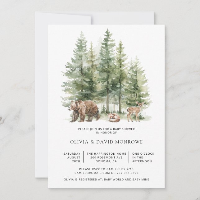 Woodland Forest Story Baby Dusche Einladung (Vorderseite)