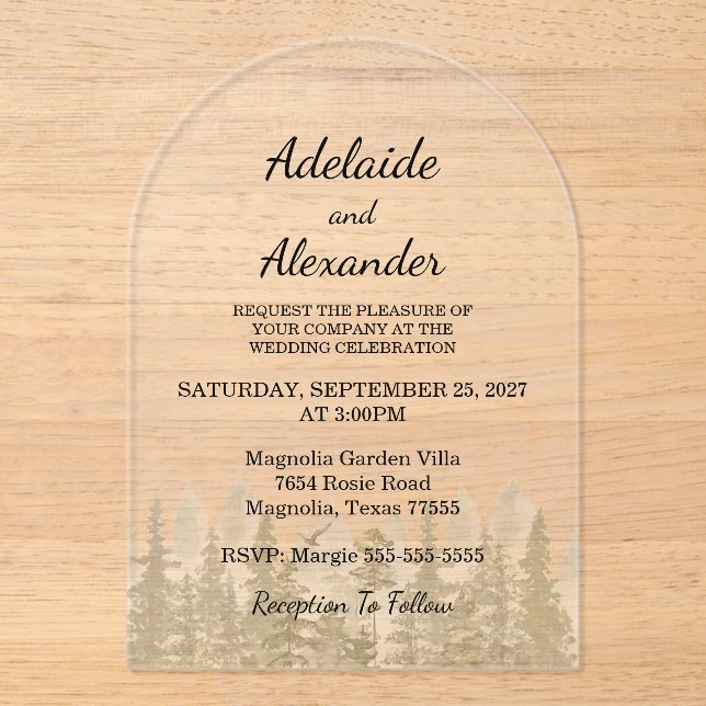 Woodland Forest Wedding Green Acryleinladungen (Vorderseite)