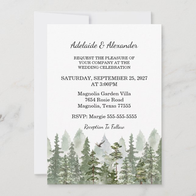 Woodland Forest Wedding Green Einladung (Vorderseite)