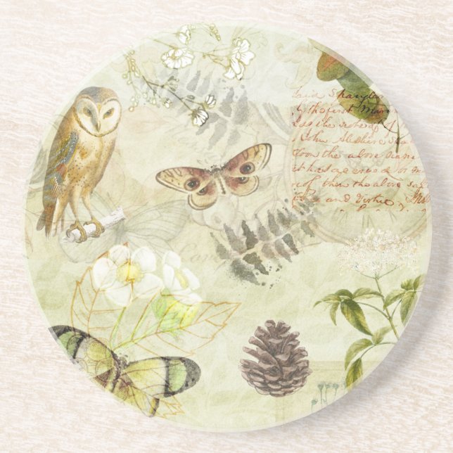 Woodland Forest Wildlife Owl Butterfly Nature Getränkeuntersetzer (Vorne)