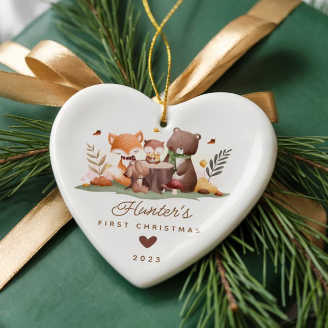 Woodland Foto Baby's First Christmas Keramik Ornament (Von Creator hochgeladen)