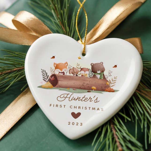 Woodland Foto Baby's First Christmas Keramik Ornament (Von Creator hochgeladen)