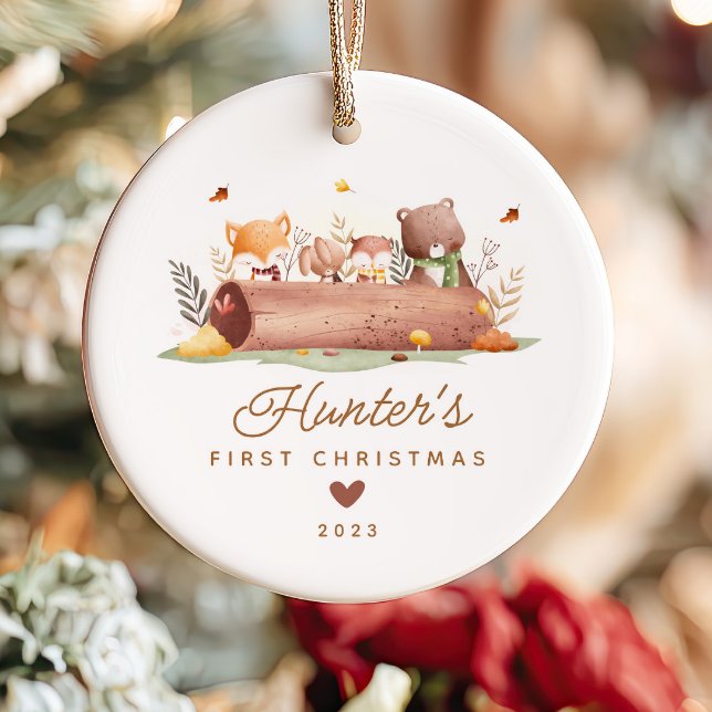 Woodland Foto Baby's First Christmas Keramik Ornament (Von Creator hochgeladen)