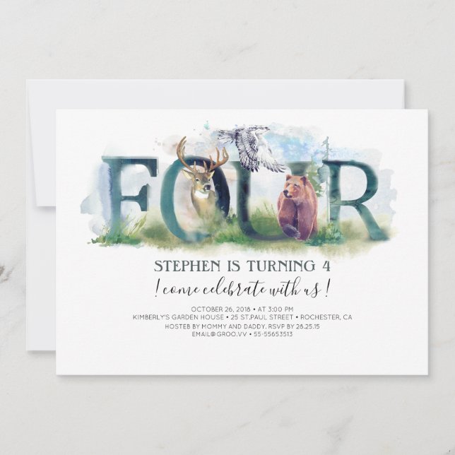 Woodland Four - 4th Birthday Invitation (Devant)