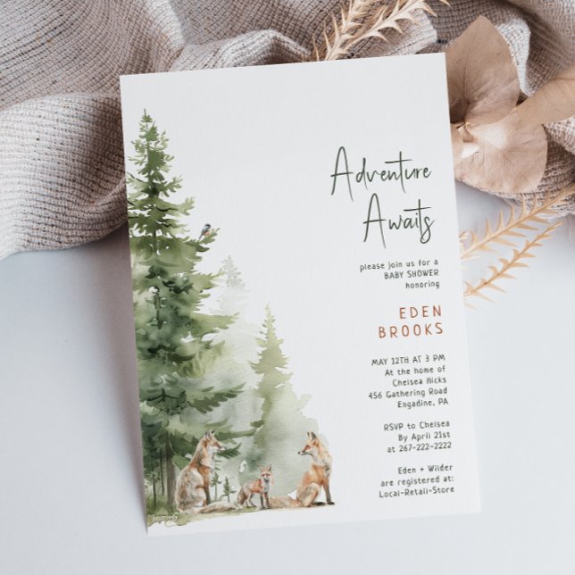 Woodland Fox Adventure erwartet Baby Shower Einladung (Von Creator hochgeladen)
