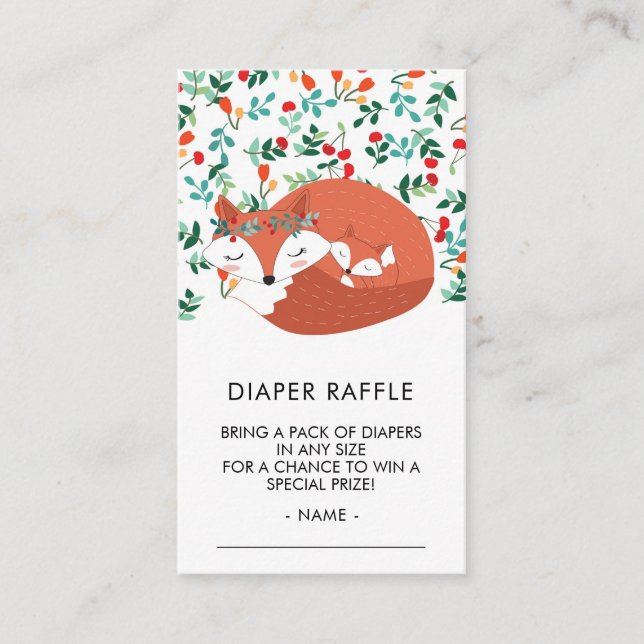 Woodland Fox Baby Showdusche Windeln Raffle Ticket Begleitkarte (Vorderseite)