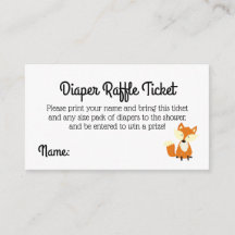Woodland Fox Baby Showdusche Windeln Raffle Ticket