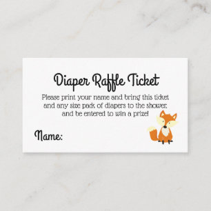 Woodland Fox Baby Showdusche Windeln Raffle Ticket Begleitkarte