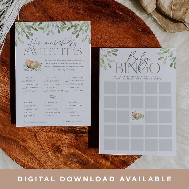 Woodland Fox Baby shower double face carte de jeu (Créateur téléchargé)