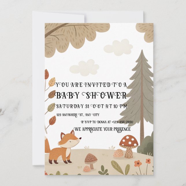 Woodland Fox Baby Shower Invitation Einladung (Vorderseite)