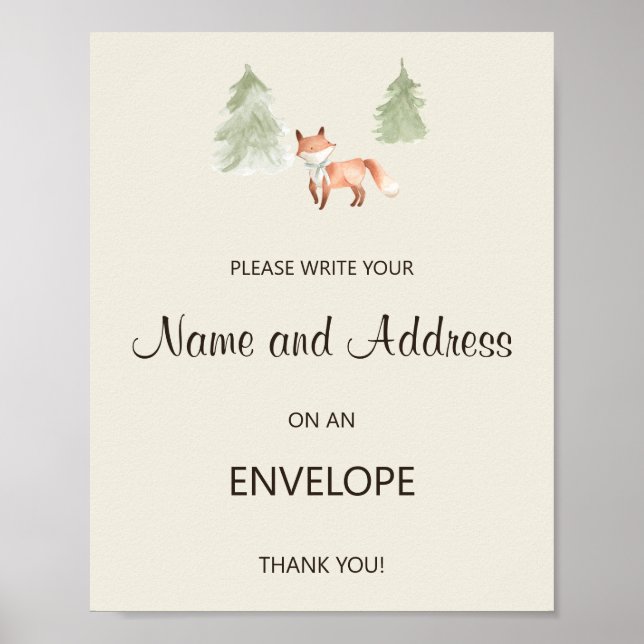 Woodland Fox Babydusche Anschrift und Umschlag Poster (Vorne)