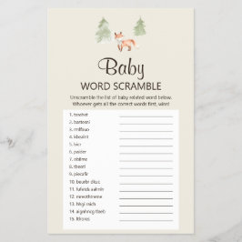 Woodland Fox Babydusche Baby Word Scramble Game Flyer