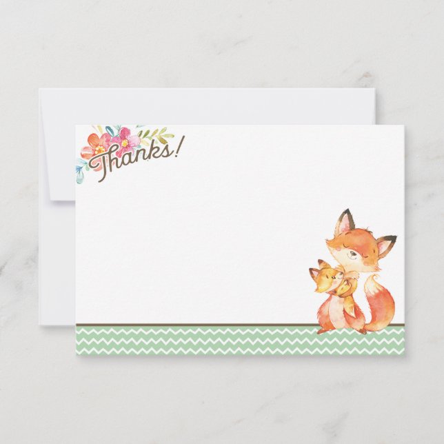 Woodland Fox Babydusche Danke Karte (Vorderseite)