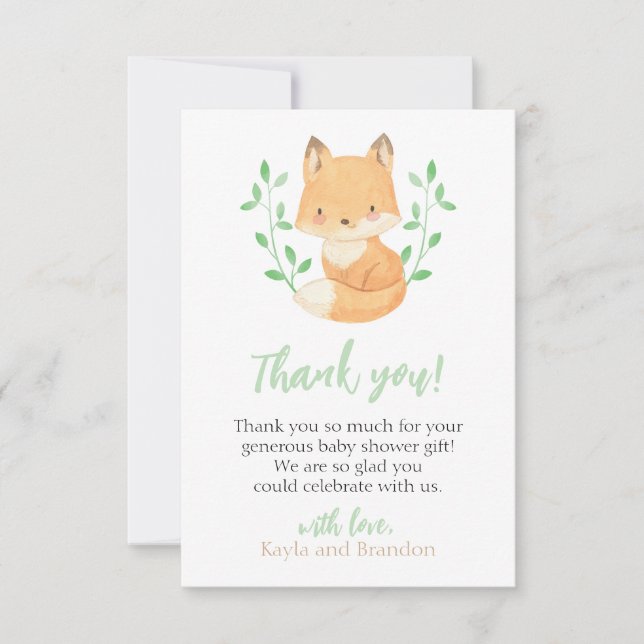 Woodland Fox Babydusche Dankeskarte (Vorderseite)