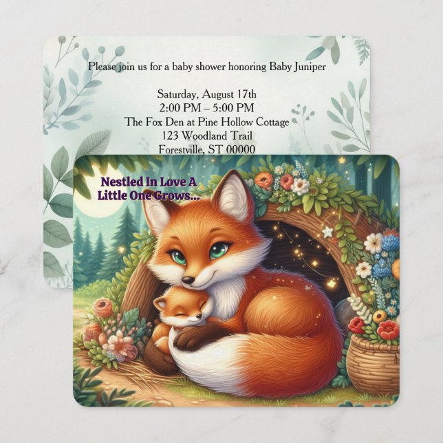 Woodland Fox Babydusche Einladung (Vorne/Hinten)