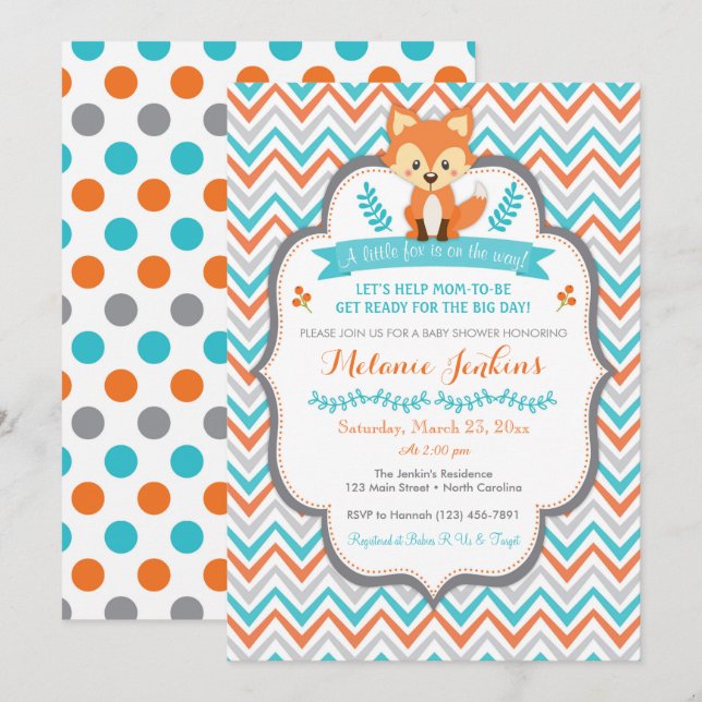 Woodland Fox Babydusche Einladung (Vorne/Hinten)